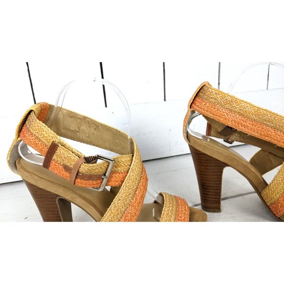Nine West strappy straw rattan high heel open toe sandal 9.5 M - Picture 6 of 8